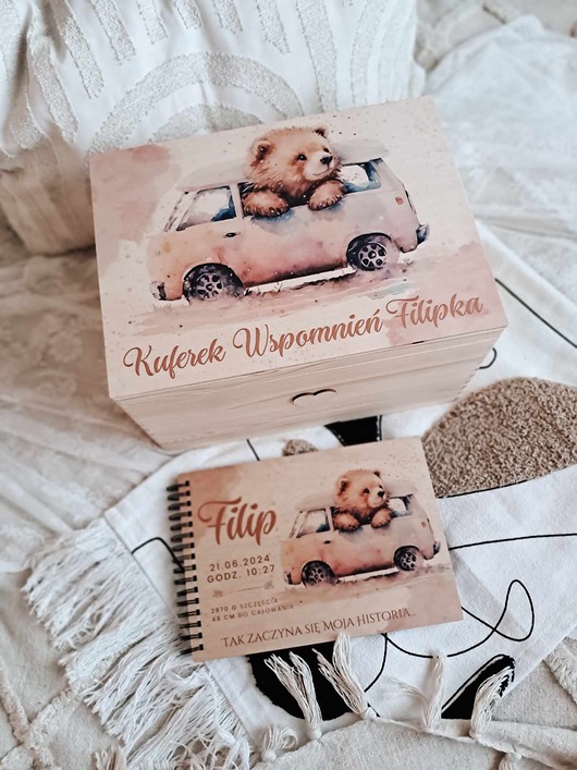 Chrzest - inne ZESTAW MIŚ W  AUCIE personalizowany, prezent na Chrzest, roczek, narodziny