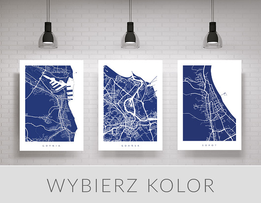 TRÓJMIASTO - trzy mapy  - galeria map PLAKATY GEOMETRYCZNE