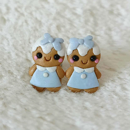 kolczyki z masy plastycznej Niebieskie świąteczne kolczyki pierniczki