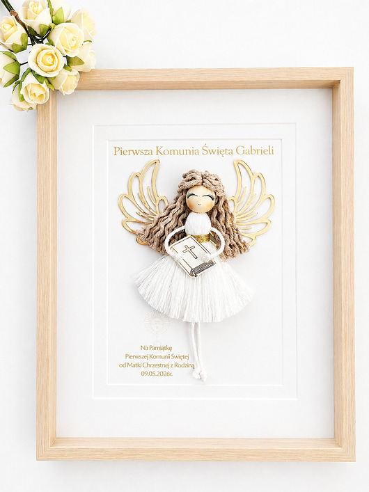 komunia - pozostałe Personalizowana Pamiątka I Komunii Świętej- Aniołek w  ramce.
