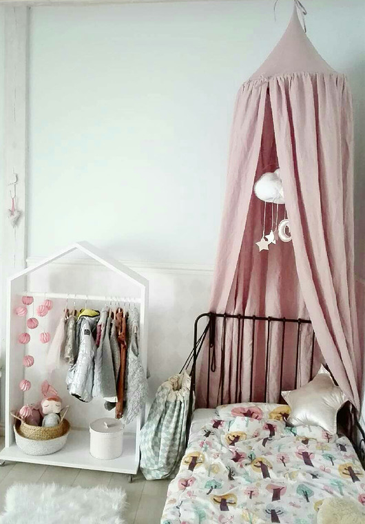 Lniany baldachim brudny róż, baldachim boho Nukko Design