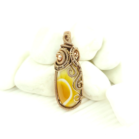wisiory Wisiorek z żółtym agatem  wire wrapping