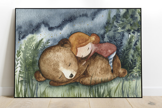 obrazy i plakaty do pokoju dziecięcego Plakat A3 "Sleeping with bear"