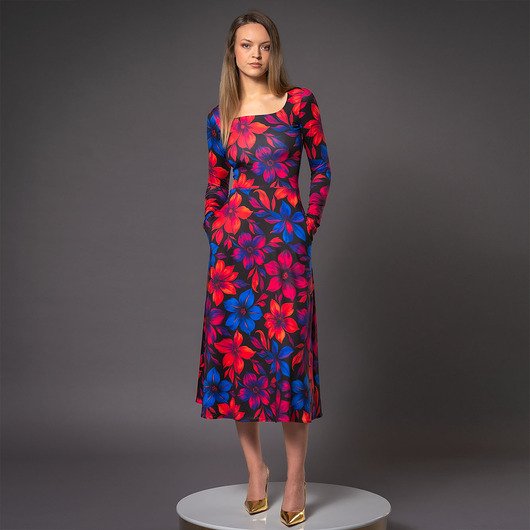 sukienki midi damskie Sukienka z dekoltem karo - Karla Flower Power