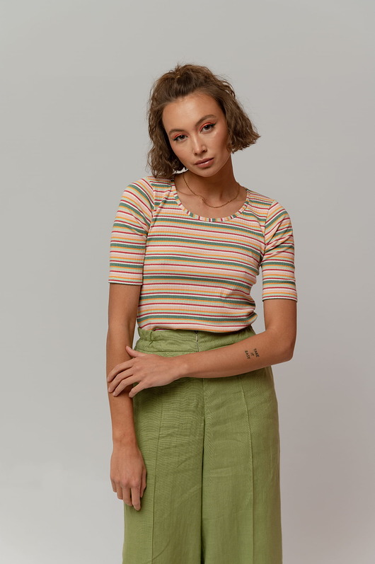 t-shirt damskie Koszulka prążkowana, 70'S VIBES