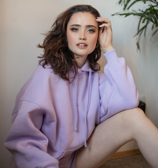 bluza z kapturem damska Lawendowa bluza bawełniana oversize