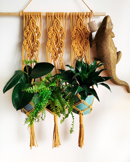 Potrójny makramowy kwietnik wiszący Hygge Macrame