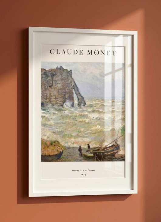 plakaty PLAKAT Monet, sztorm obraz, sztuka ścienna, pejzaż morski