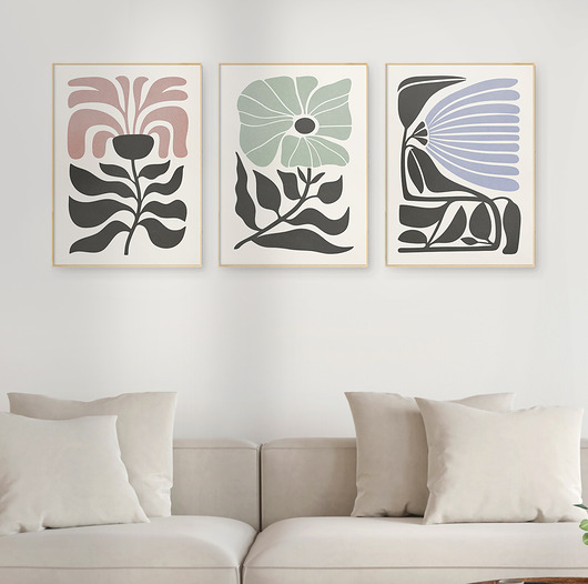 plakaty Zestaw 3 plakatów z motywem abstrakcyjnych kwiatów, oryginalne, w stylu retro.