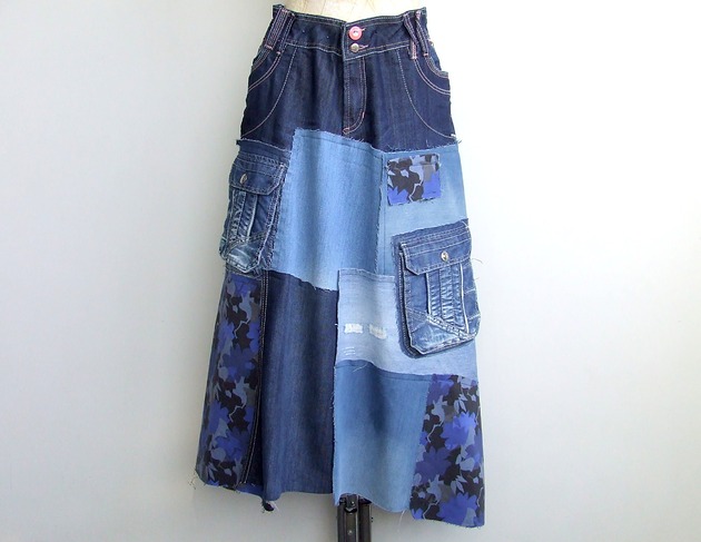 spódnice maxi Patchworkowa spódnica jeans r.48