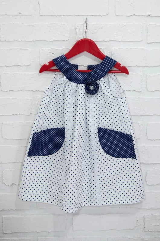 Bawełniana sukienka, biało-granatowa w kropki Casual Natural Clothes