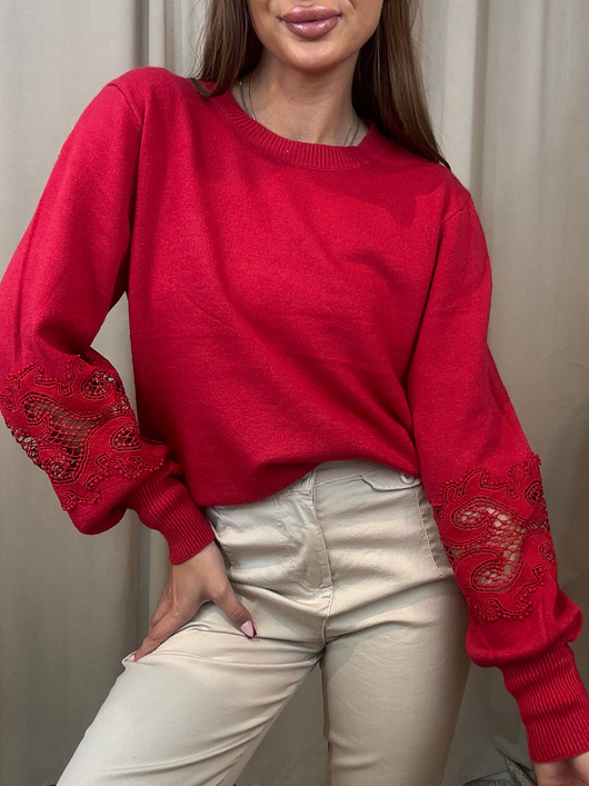 swetry damskie  Sweter ze zdobionymi rękawami Rosso