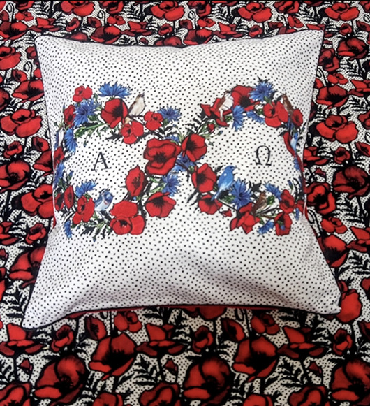 poduszki, poszewki - różne PODUSZKA dekoracyjna autorski wzór: wianek polne kwiaty maki w kropki