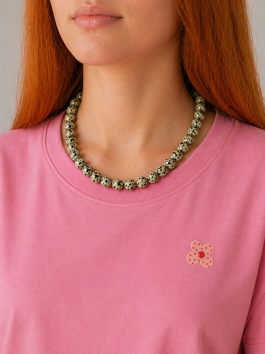 złote naszyjniki Naszyjnik z dużymi koralami jaspisu dalmatyńskiego