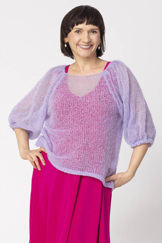 bluzki z długim rękawem damskie Elegancka wełniana bluzka z bufiastymi rękawami Bianca - Fioletowy