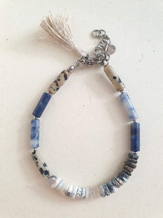 bransoletki z kamieni naturalnych Bransoletka patyczki z opalem dendrytowym, lapis lazuli, jaspisem