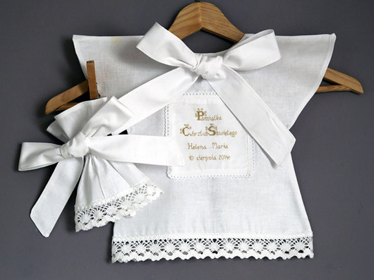 szatki, ubranie na chrzest Komplet - szatka, okapnik i woreczek