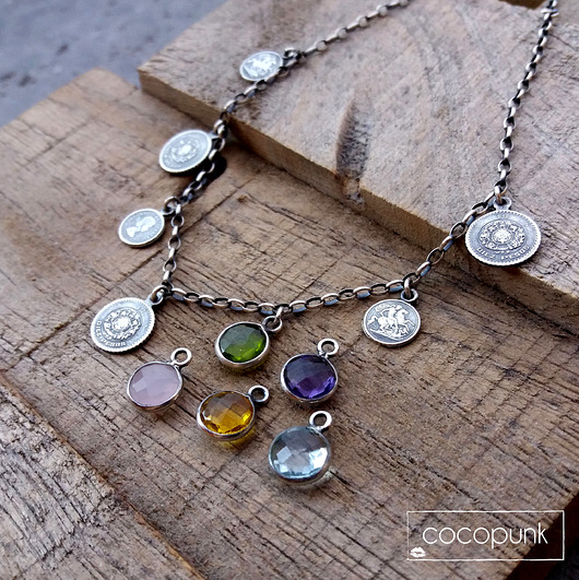 srebrne naszyjniki SREBRO 925 - NASZYJNIK Z MONETAMI - 5 KOLORÓW.