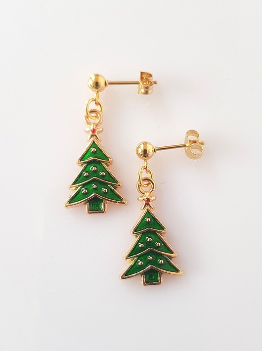 kolczyki - inne Kolczyki Zielone Choinki Sztyfty