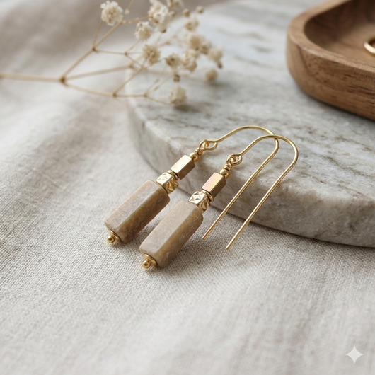 kolczyki pozłacane Kolczyki z pozłacanego srebra z beżowym jaspisem