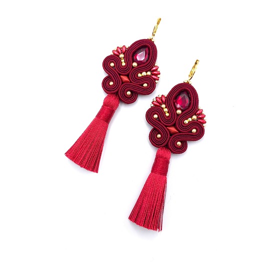 kolczyki soutache Kolczyki sutasz z chwostami bordowe długie eleganckie wieczorowe Cosima