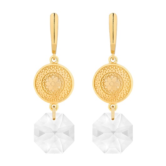 kolczyki swarovski Złote długie kolczyki z medalionami i kryształami SWAROVSKI CRYSTAL