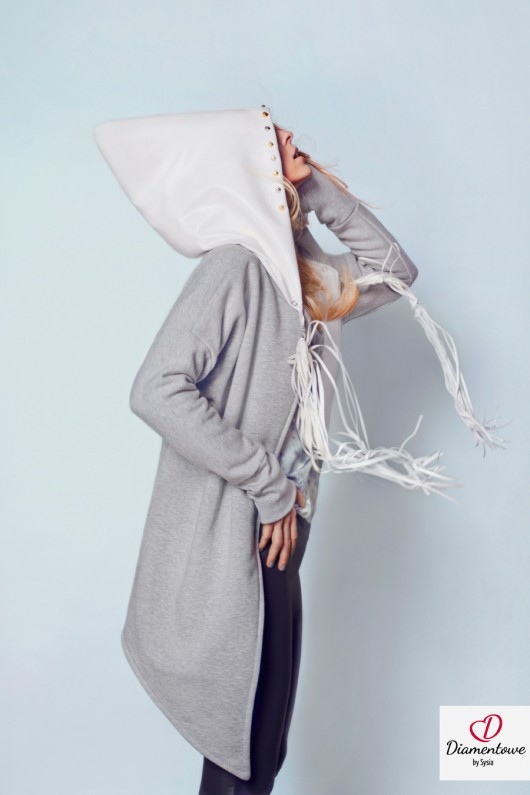 Bluza kardigan płaszcz S/M M/L kaptur skóra  Benni