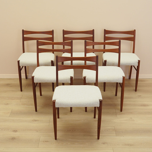 krzesła Komplet sześciu krzeseł tekowych, duński design, lata 60, produkcja: Dania