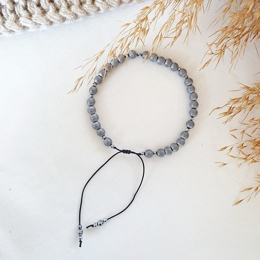 szara bransoletka z hematytu LEI handmade 