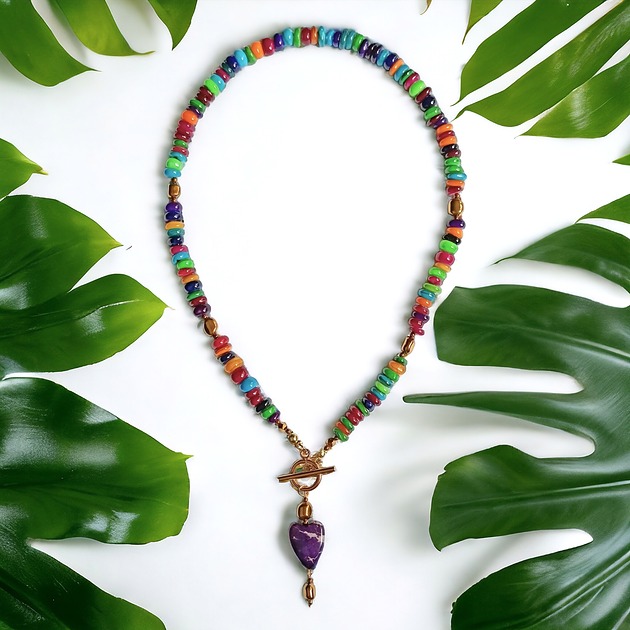 chokery LIMITOWANY NASZYJNIK z sercem : kolorowa masa perłowa, hematyt, jaspis cesarski