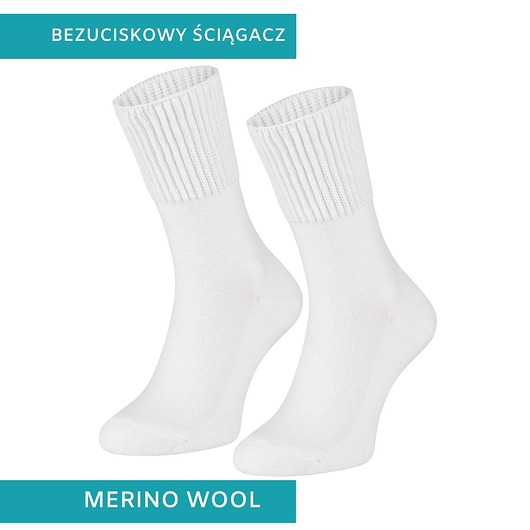 skarpetki damskie Bezuciskowe skarpety z MERINO WOOL białe