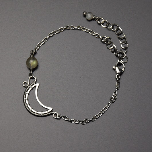 bransoletki wire wrapping Bransoletka labradoryt wire wrapping księżyc lunula 2