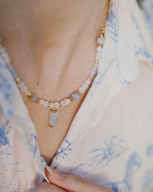 złote naszyjniki Naszyjnik Lukierek N.2, akwamaryn, turmalin i lodowy kryształ górski