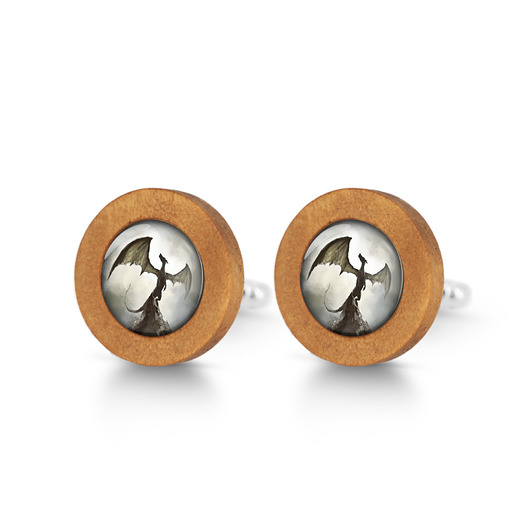 spinki do mankietów Smok cienia - drewniane spinki do mankietów