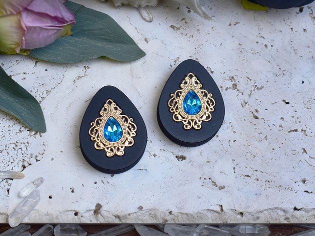 biżuteria różna Tunele do uszu 34-60mm / łezki z wiktoriańską ozdobą i kryształkiem