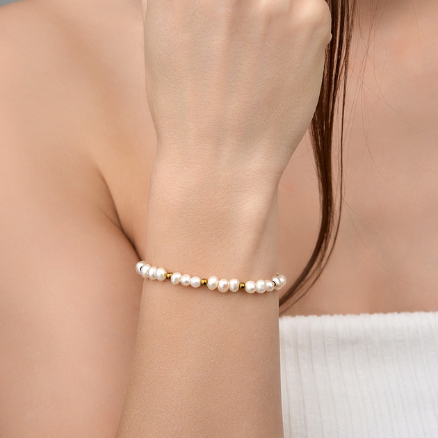 bransoletki z kamieni naturalnych Bransoletka perły naturalne- srebro 925 pozłacane