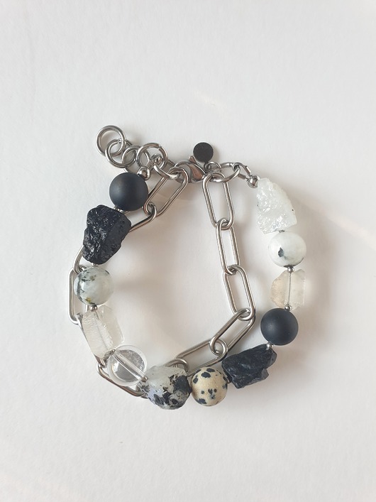 bransoletki z kamieni naturalnych Bransoletka RAW z grubym łańcuchem, kryształ, czarny turmalin