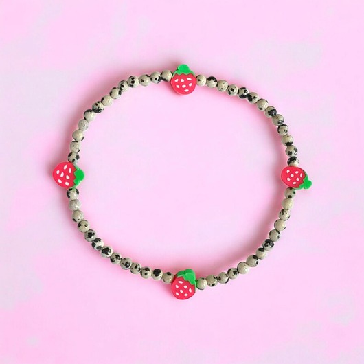 bransoletki z kamieni naturalnych NA NOGĘ : truskawkowa bransoletka : jaspis dalmatyński