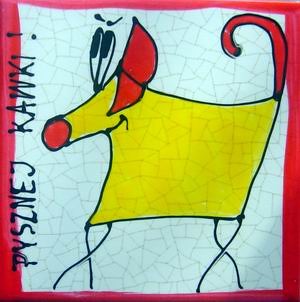 Podstawka ceramiczna Żółty piesek czerwonakropka
