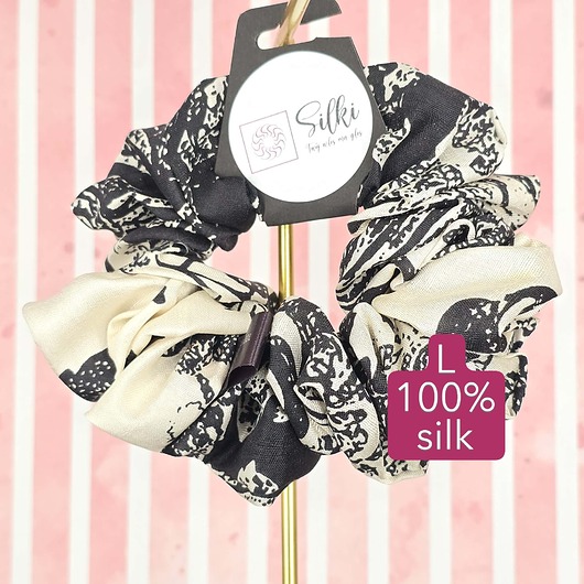 gumki do włosów L średnia gumka do włosów jedwab naturalny scrunchie czarna kremowa