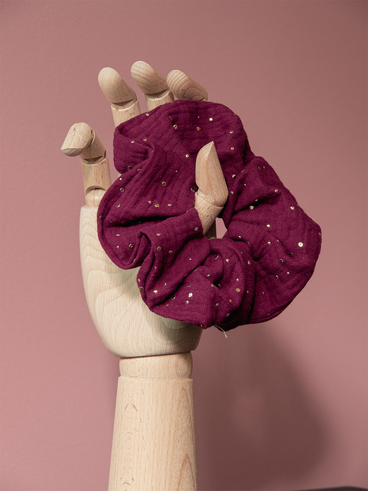 gumki do włosów Scrunchie burgund w kropki