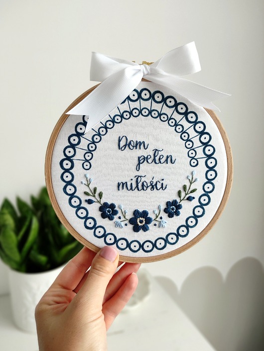 inne Folkowy obraz na ścianę z cytatem, tamborek ludowy z napisem