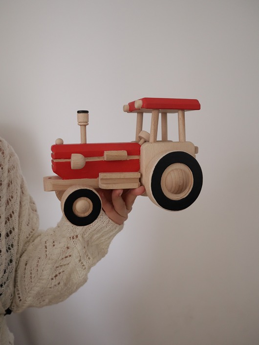 klocki i zabawki drewniane Drewniana traktor z przyczepką