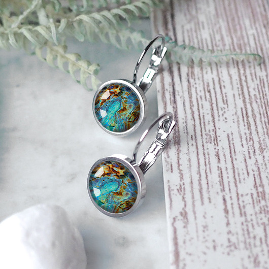 kolczyki - inne BLUE YASPER- unikatowe kolczyki ze szkłem artystycznym