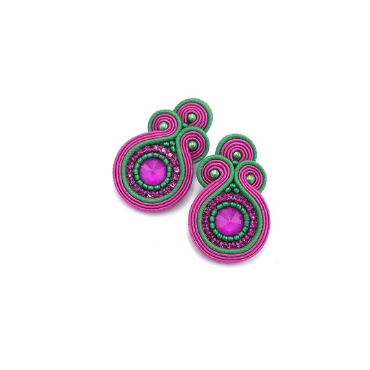 kolczyki soutache Kolczyki sutasz sztyfty małe różowo zielone z kryształkami Gracia