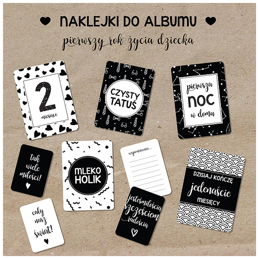 NAKLEJKI DO ALBUMU | 1 rok życia Dziecka Mikrusek Baby Cards