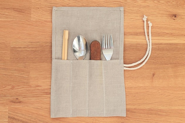pokrowce i etui - organizery Etui na sztućce, Lniany pokrowiec, zero waste, beżowy