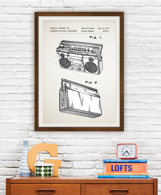 plakaty Magnetofon boombox - patent - plakat 50x70 cm