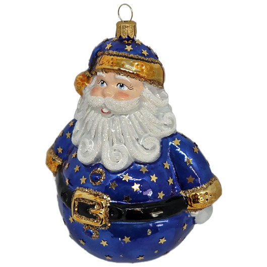 bombki Szklana bombka ręcznie malowana niebieski kulisty Mikołaj w kropki