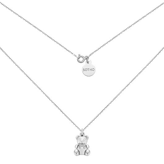 złote naszyjniki Srebrny naszyjnik miś z kokardką